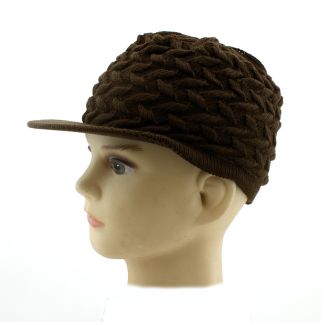 Children's Knitted Peak Hat - Brown