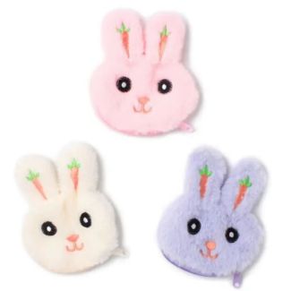 Children's Bunny Face fluffy Purse with Zip - Assorted (9x11cm)