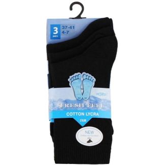 Children's Cotton Lycra Black Ankle Socks- Pack of 3 (UK - 4-7)