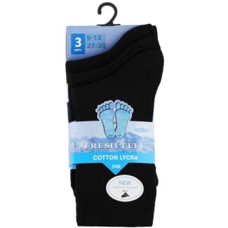 Children's Cotton Lycra Black Ankle Socks - Pack of 3 (UK - 9-12)