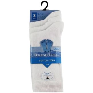 Children's Cotton Lycra White Ankle Socks - Pack of 3 (UK - 9-12)