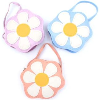 Children's Daisy Design Purse With Long Strap - Assorted Colours ( 11x4cm)