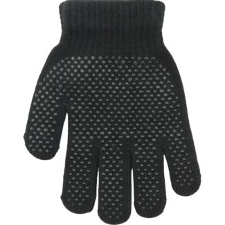 Childrens Plain Knitted Gripper Gloves - Black
