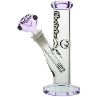 Chongz "F* Button" Ice With Purple Accents Glass Waterpipe - 8 Inch