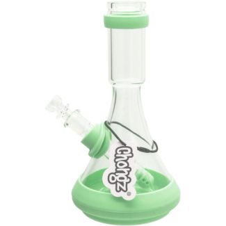 Chongz Glass “Emmet M” Ice Water Pipe with Green Silicone Accents – 8 Inch