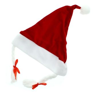 Santa Claus Velour Christmas Hats with Pigtails