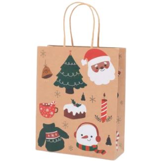 Paper Gift Bag with Christmas Printed Icons -21x17x6.5cm