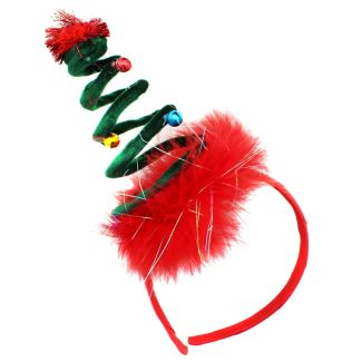 Christmas Tree Design Headband with Jingle Bells - Red & Green