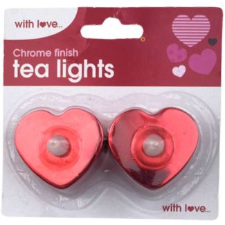 Chrome Finish Heart-Shaped Tealight Candles – Red (2 Pack)