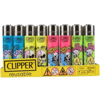 Clipper Reusable Bear Skulls Design Lighters - Assorted