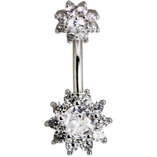 Sweetheart Bow and Heart Dangle Navel Bar – Clear 10mm