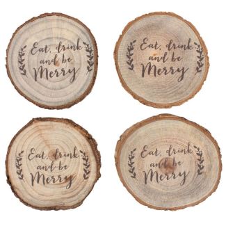 Christmas Log Slice Coaster Set of 4