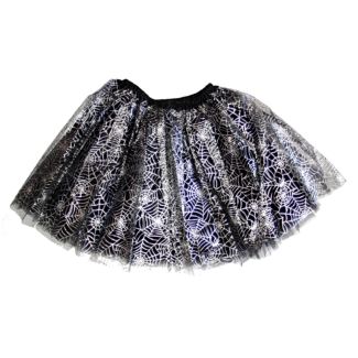 Cobweb Design 3 Layer Tutu Skirt - Silver/Black
