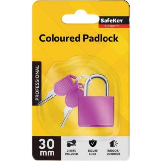 Coloured Padlock with 2 Keys – 30mm Assorted Colours