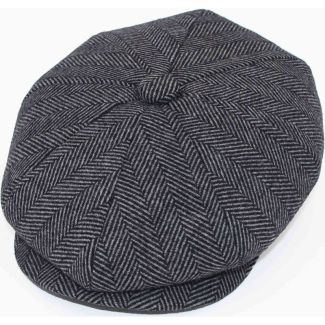 Compact Grey Herringbone Baker Boy Hat – Medium