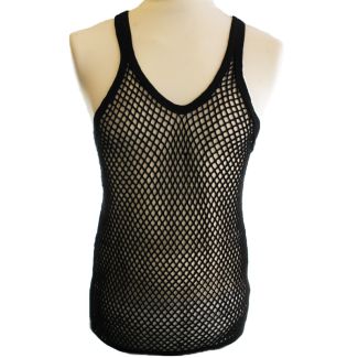 Plain String Vest Black - Medium
