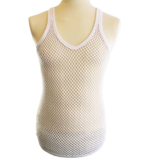 Cotton Mesh String Vest- White