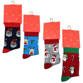 Cotton Rich Kids Christmas Design Socks - Assorted