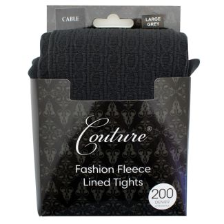 Couture 200 Denier Fleece Cable Knit Melange Tights - Grey (Large)