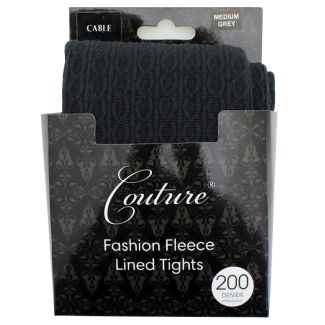 Couture 200 Denier Fleece Cable Knit Melange Tights - Grey (Medium)