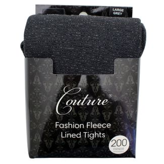 Couture 200 Denier Fleece Lined Lurex Tights - Grey (Large)