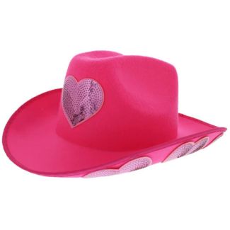 Cowboy Hat with Heart Shape Details - Fuchsia Pink
