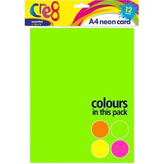Cre8 A4 Neon Card 200gsm 12 Sheets - Assorted