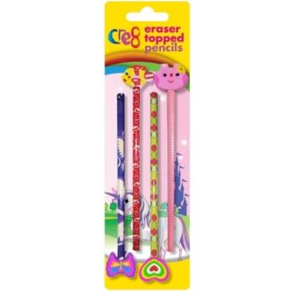 Cre8 4pcs Kids Eraser Top Pencils - Butterfly, Fish, Heart and Unicorn Assortment