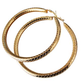 Criss Cross Patterned Gold Hoop Earrings - 9cm