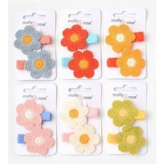 Wholesale Crochet Flower Hair Clips (pack of 2) - Assorted Colours 