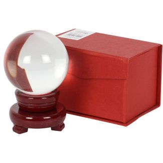 Crystal Ball with Wooden Base – 8cm Glass Sphere