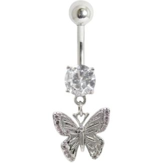 Crystal Petal Nipple Bar – Silver 14mm