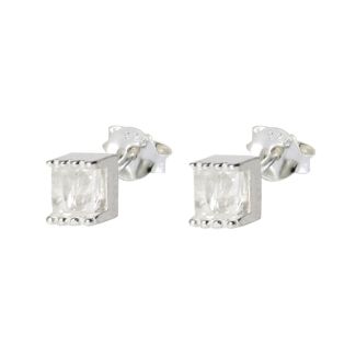 Sterling Silver Cube Design Gemstone Ear Stud 