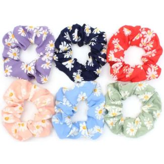 Daisy Print Fabric Scrunchie - Assorted Colours (10cm)