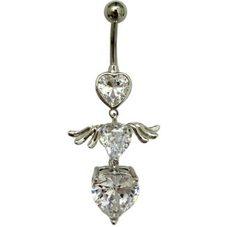 Dangling Heart Design Belly Bar- Silver - 45mm