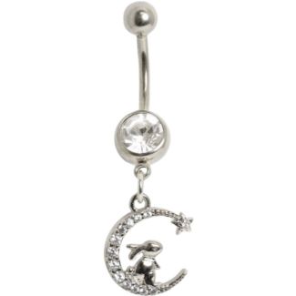 Dangly Crescent and Bunny Rabbit Design Belly Bar - 10mm