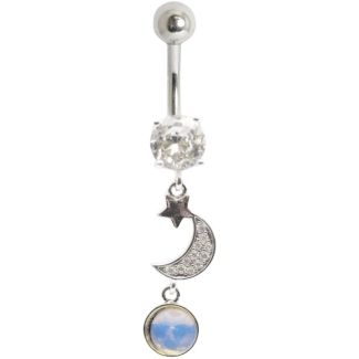 Dangly Crescent Moon Design Belly Bar - 10mm