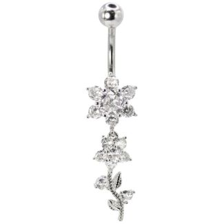 Dangly Flower Design Belly Bar - 10mm
