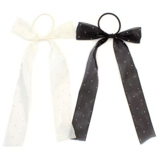 Diamante Hair Bow with Elastic – Black & Ivory
