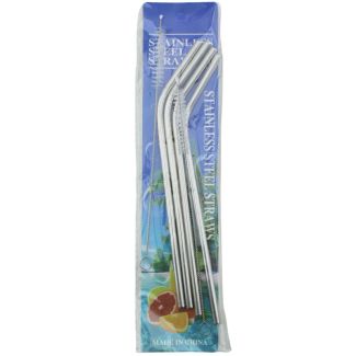 Reusable Stainless Steel Drinking Straws with Cleaning Brushes – Pack of 4 (21cm)