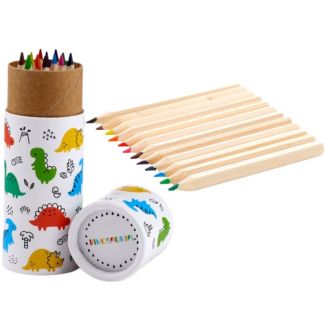 12pcs Dinosaur Mini Colouring Pencil Pot - 10.5cm - Asst. Colours