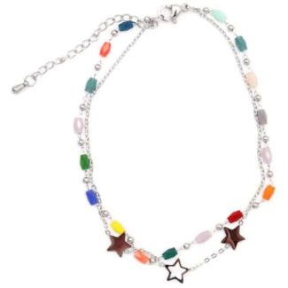 Double Chain Anklet with Beads and Star Charms