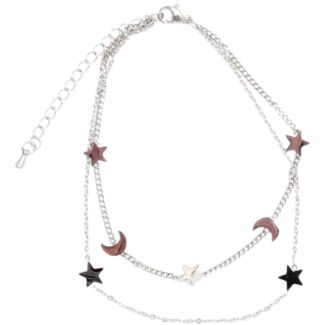 Double Chain Anklet with Moon and Star Charms