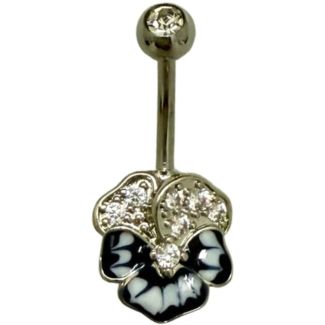 Double Shade Flower Design Belly Bar - Silver - 25mm