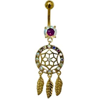 Dreamcatcher Design Belly Bar - Gold - 50mm