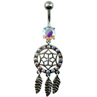 Dreamcatcher Design Belly Bar - Silver - 50mm
