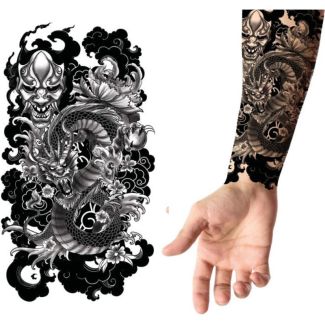 Eastern Style Dragon and Hannya Mask Temporary Tattoo - 9x14cm