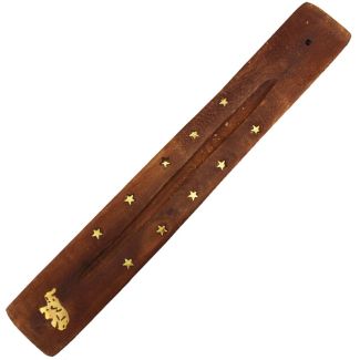 Wooden Incense Ash Catcher 10" - Star & Elephant Design