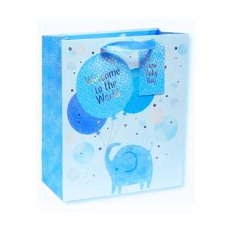 ''Welcome To The World'' Baby Boy Sky Blue Gift bag (Medium)