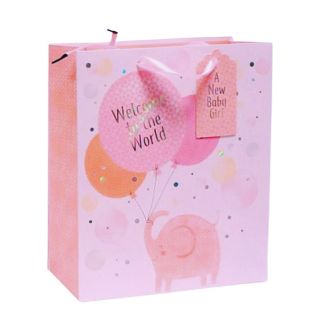 ''Welcome To The World'' Baby Girl Pink Gift bag (Large)